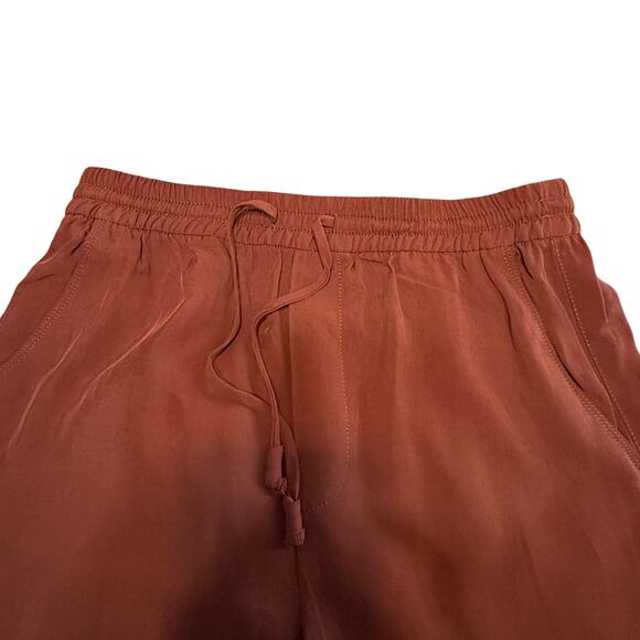 ZARA Wide-Leg Slacks Four-Pocket Burnt Orange Women’s M Elastic Tie Waist - Picture 6 of 16